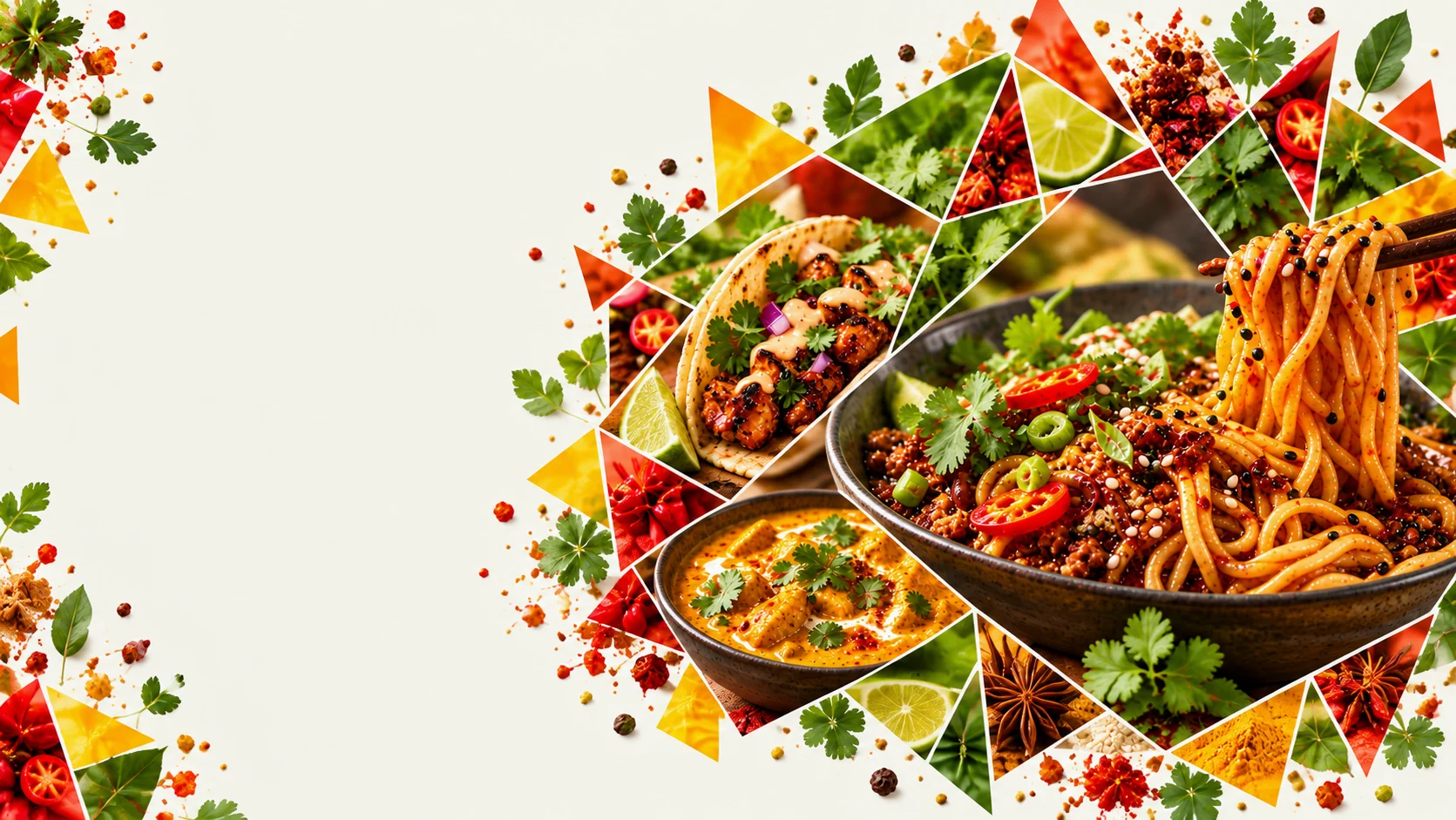 Noodles, curry and street food in a faceted culinary composition