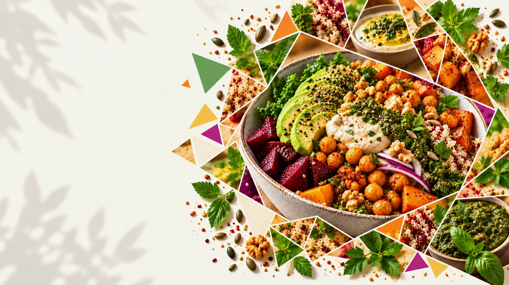 A plant-based bowl in a faceted culinary composition