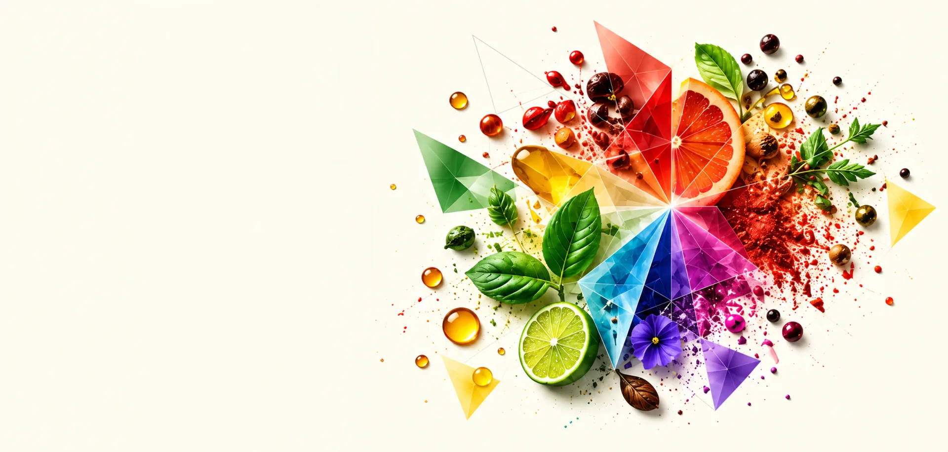 A colourful flavor wheel of citrus, herbs, spices and flowers