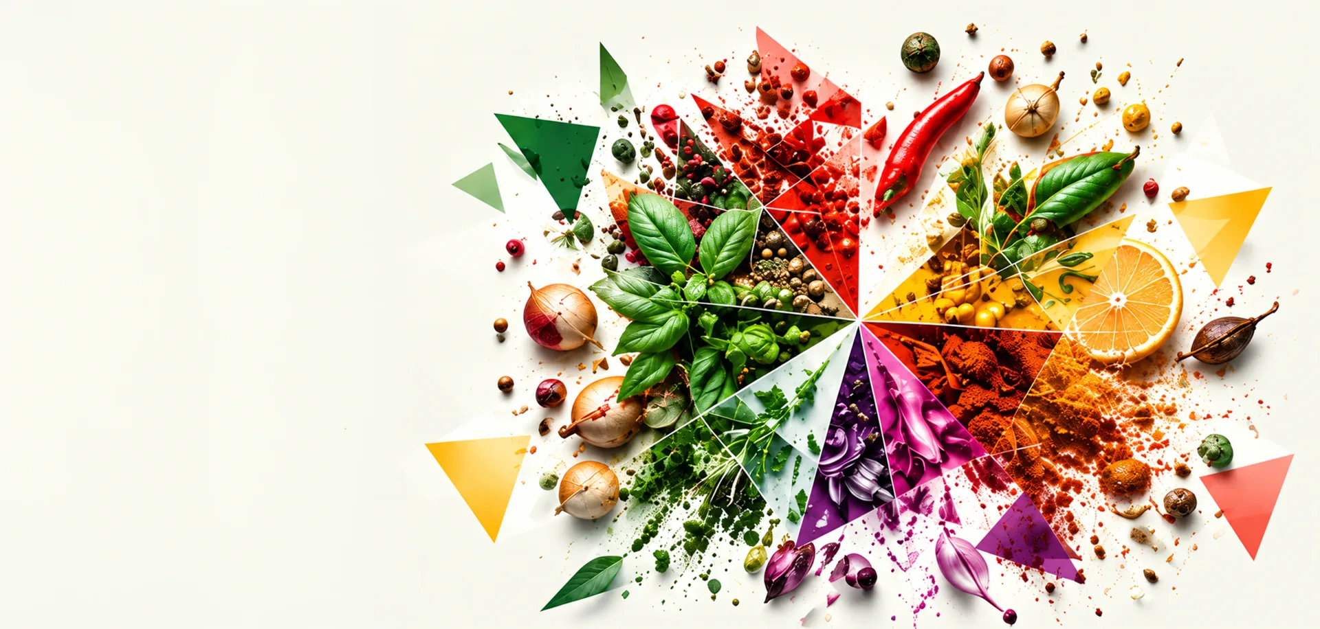 A wheel of herbs, spices and ingredients in colourful facets