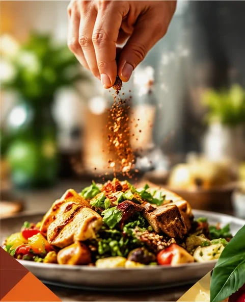 A plate of grilled meat being seasoned