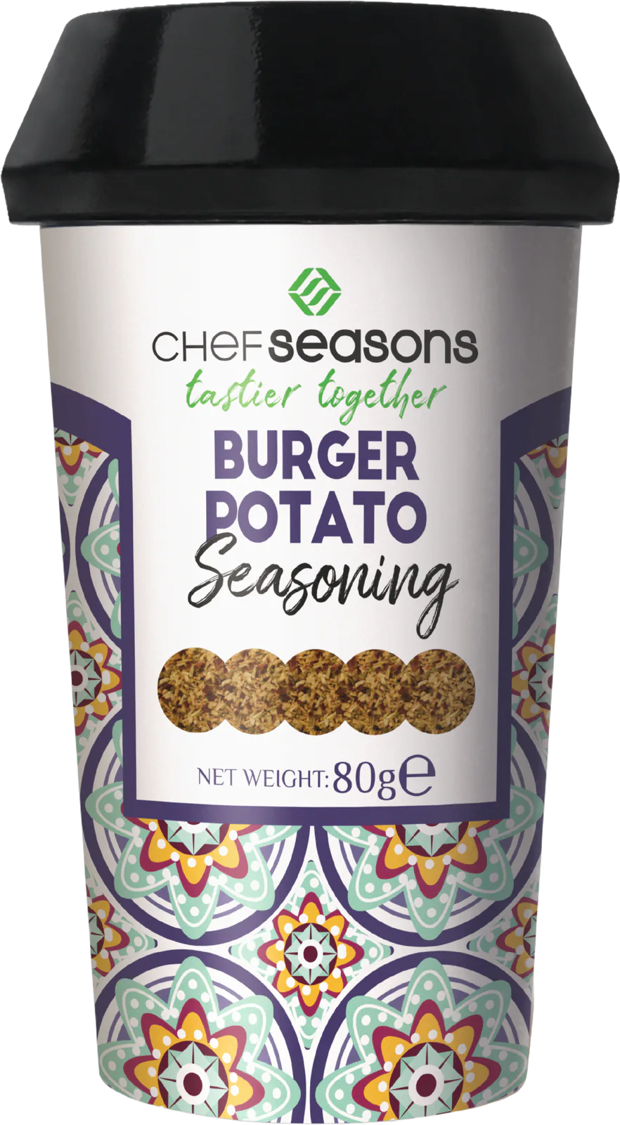 Chef Seasons Burger & Potato Seasoning, original product packaging